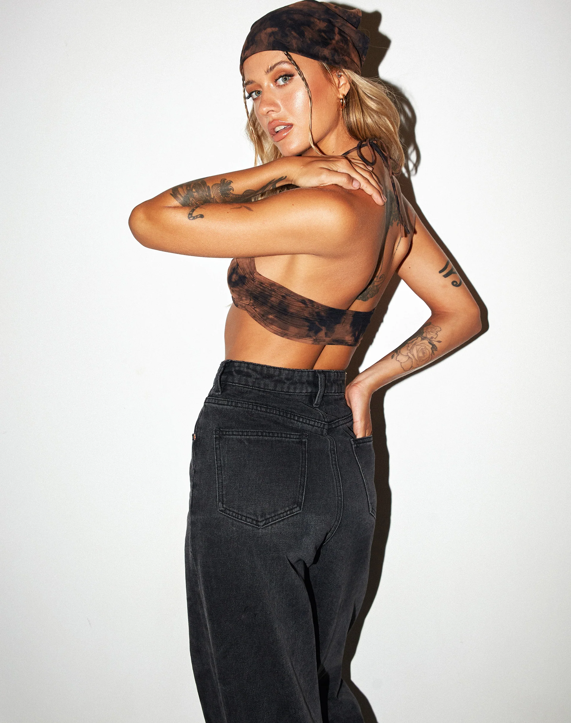 Yessa Crop Top in Black Rust Tie Dye - Image 5