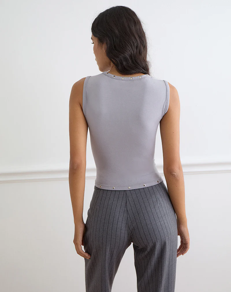 Yetta Double Studded Vest Top in Lilac Grey - Image 5