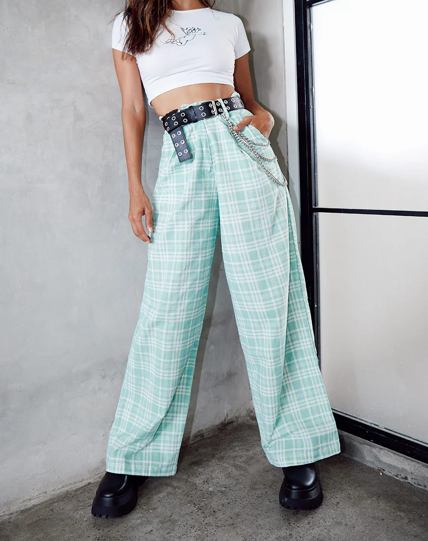 Yeva Trouser in Table Cloth Neo Mint - Image 2