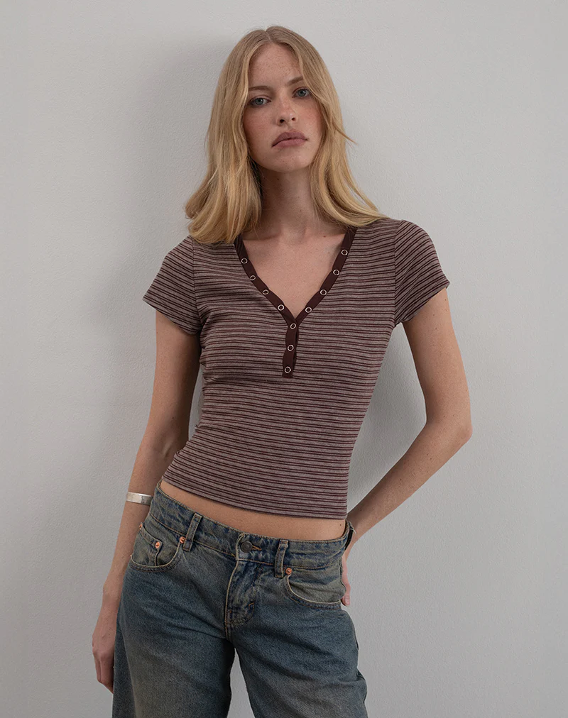 Yolla Top in Brown and Grey Stripe - Image 2