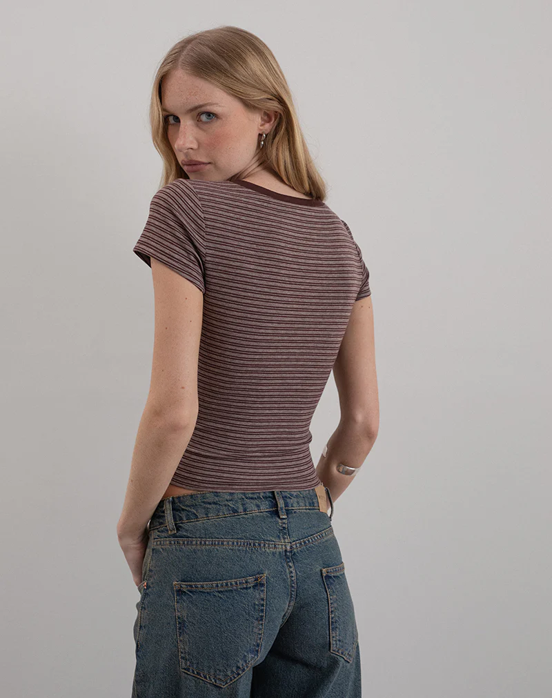 Yolla Top in Brown and Grey Stripe - Image 3