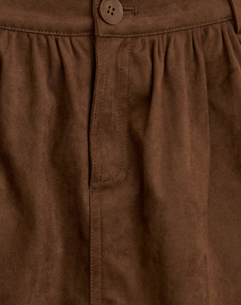 Yonca Frill Mini Skort in Faux Suede Brown - Image 6