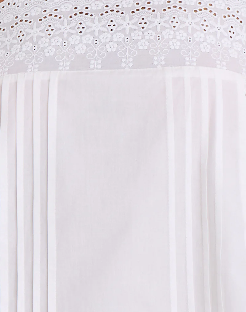 Yoshiko Broderie Trim Mini Dress in White - Image 7