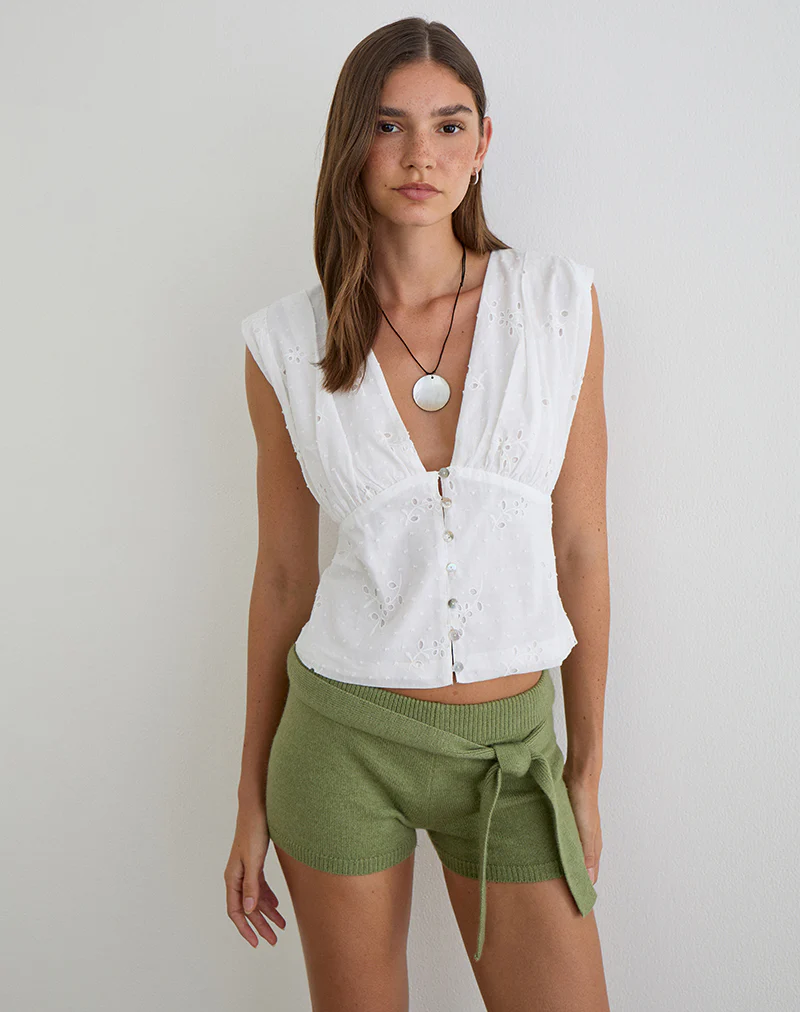 Yoshino Plunge Top in Broderie White - Image 2