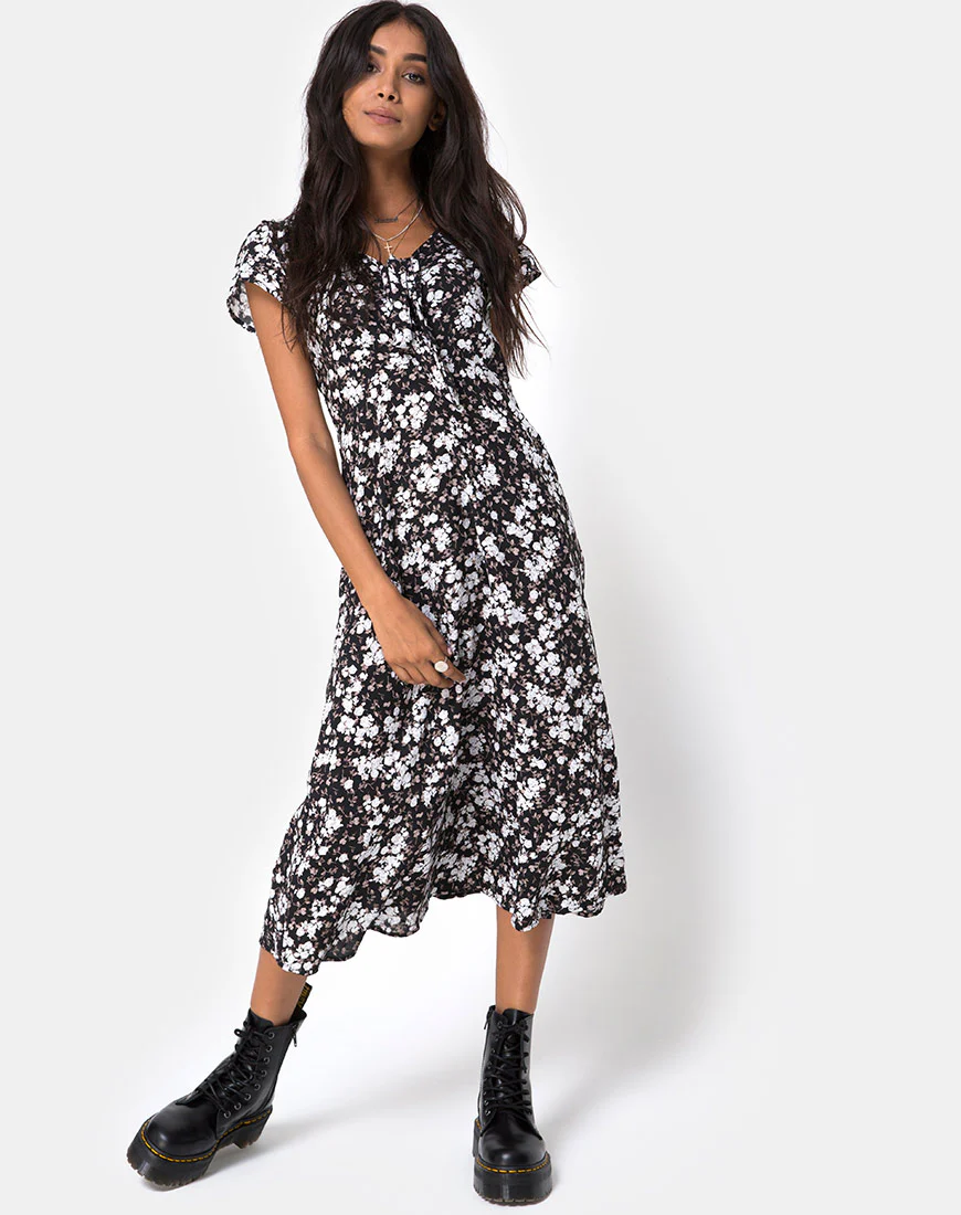 Youki Midi Dress in Dark Wild Flower - Image 2