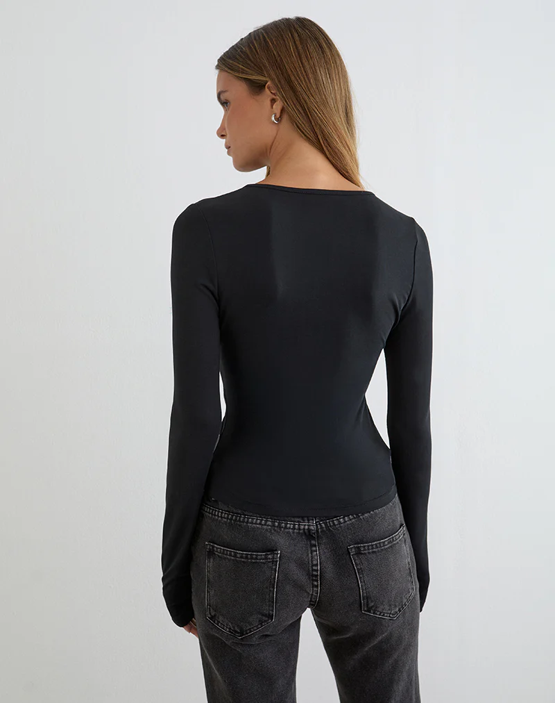 Yubin Keyhole Long Sleeve Top in Cupro Black - Image 4