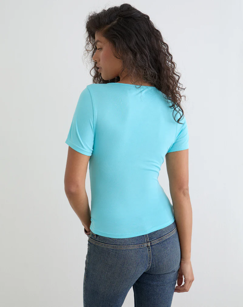 Yubis Short Sleeve Top in Cupro Aqua - Image 3