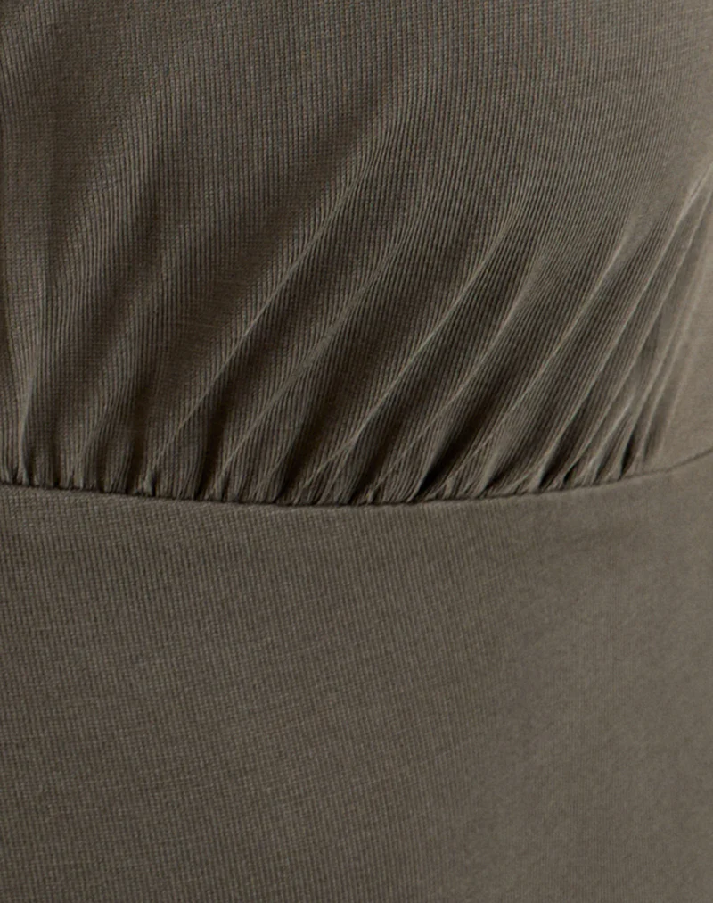 Yubis Short Sleeve Top in Cupro Dark Khaki - Image 6