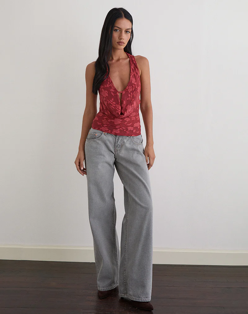 Yukari Plunge Top in Burnout Mesh Red - Image 4