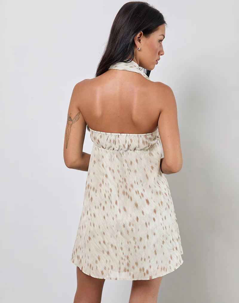 Yukio Bandeau Mini Dress in Ivory Bambi Print - Image 4