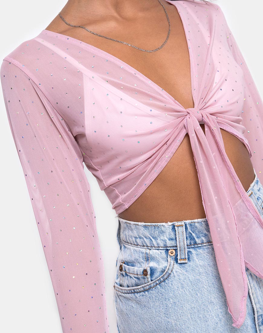 Yun Top in Crystal Net Rose - Image 6