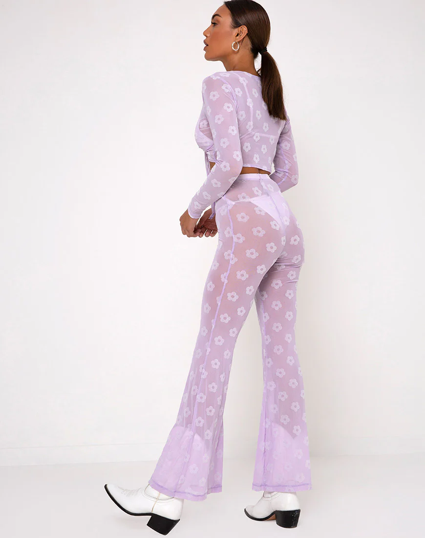 Yun Crop Top in Lilac Mesh Daisy White Flock - Image 4