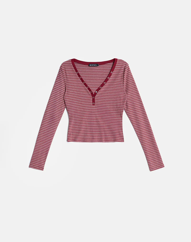 Yusi Long Sleeve Top in Burgundy Stripe - Image 5