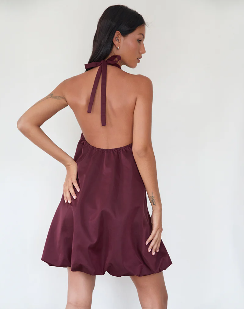 Yusna Puffball Mini Dress in Dark Berry - Image 2