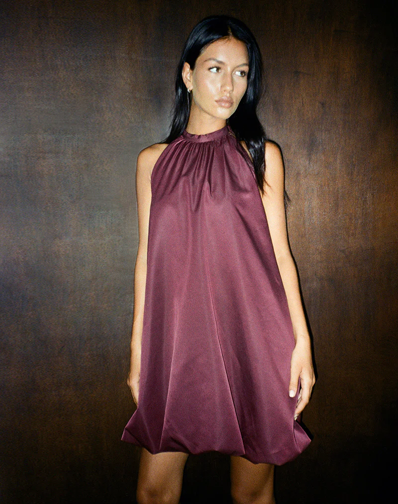 Yusna Puffball Mini Dress in Dark Berry - Image 5