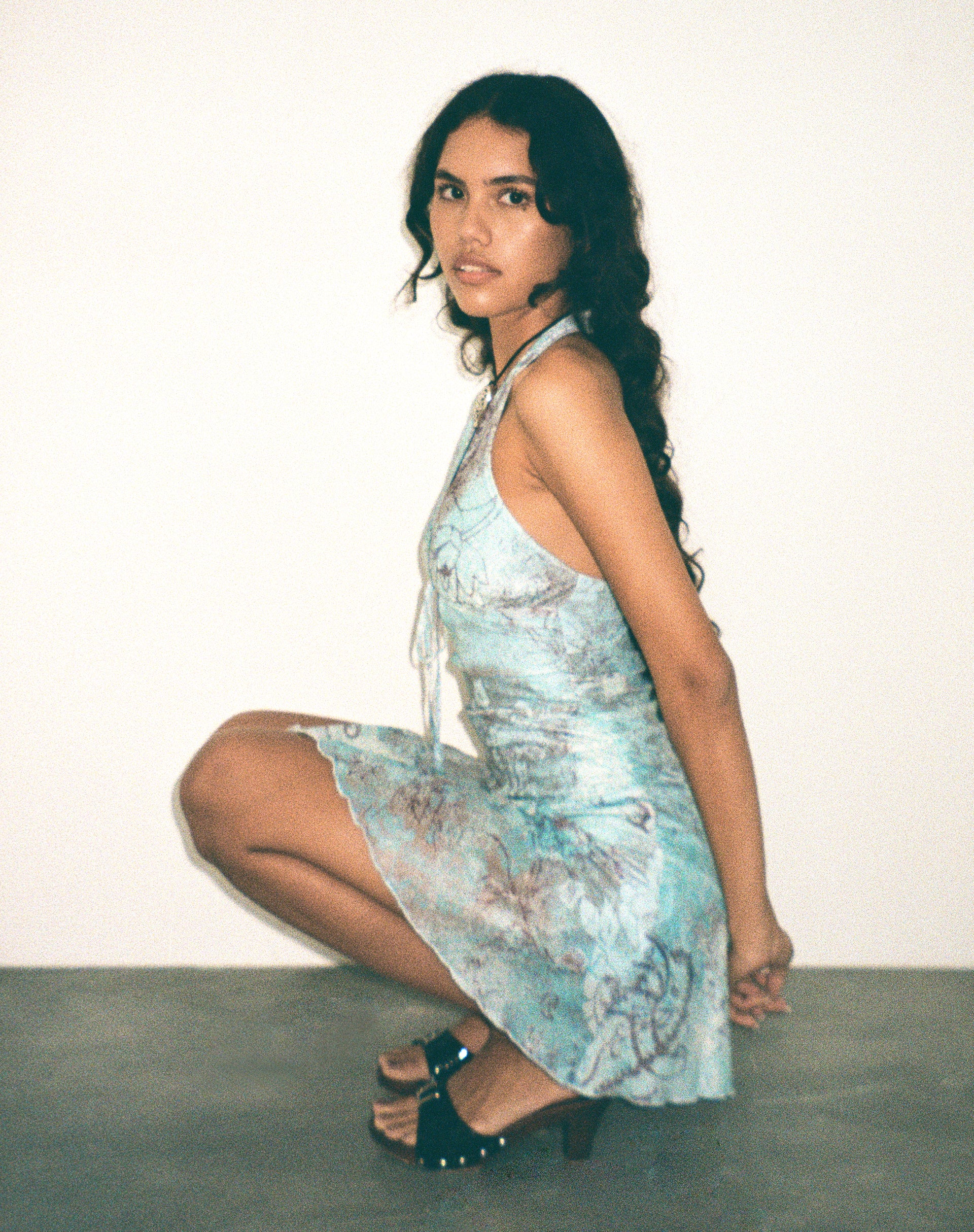 Yuta Halterneck Mini Dress in Blue Paisley Abstract Rustic - Image 2