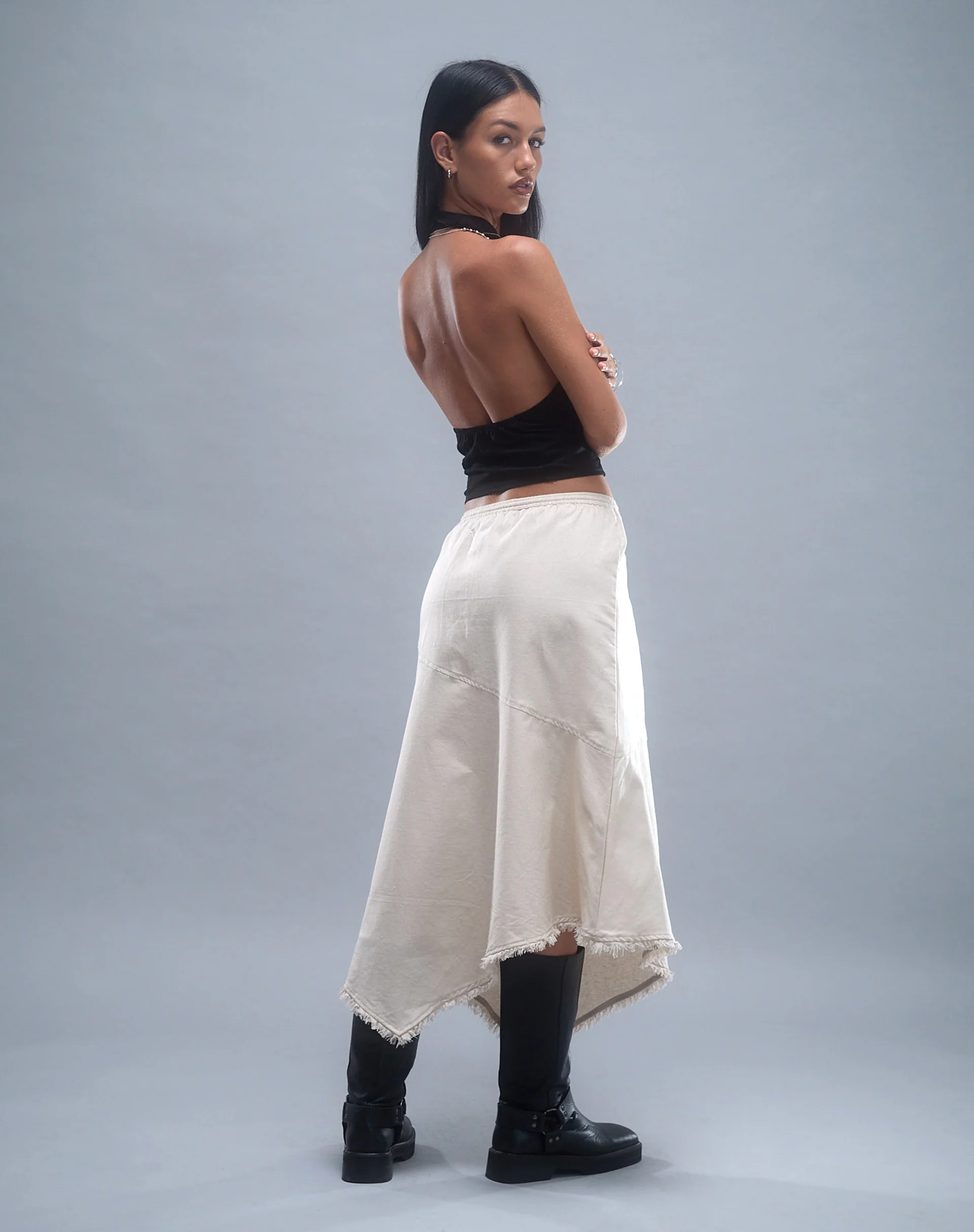 Yvaine Asymmetric Midi Skirt in Ecru - Image 3