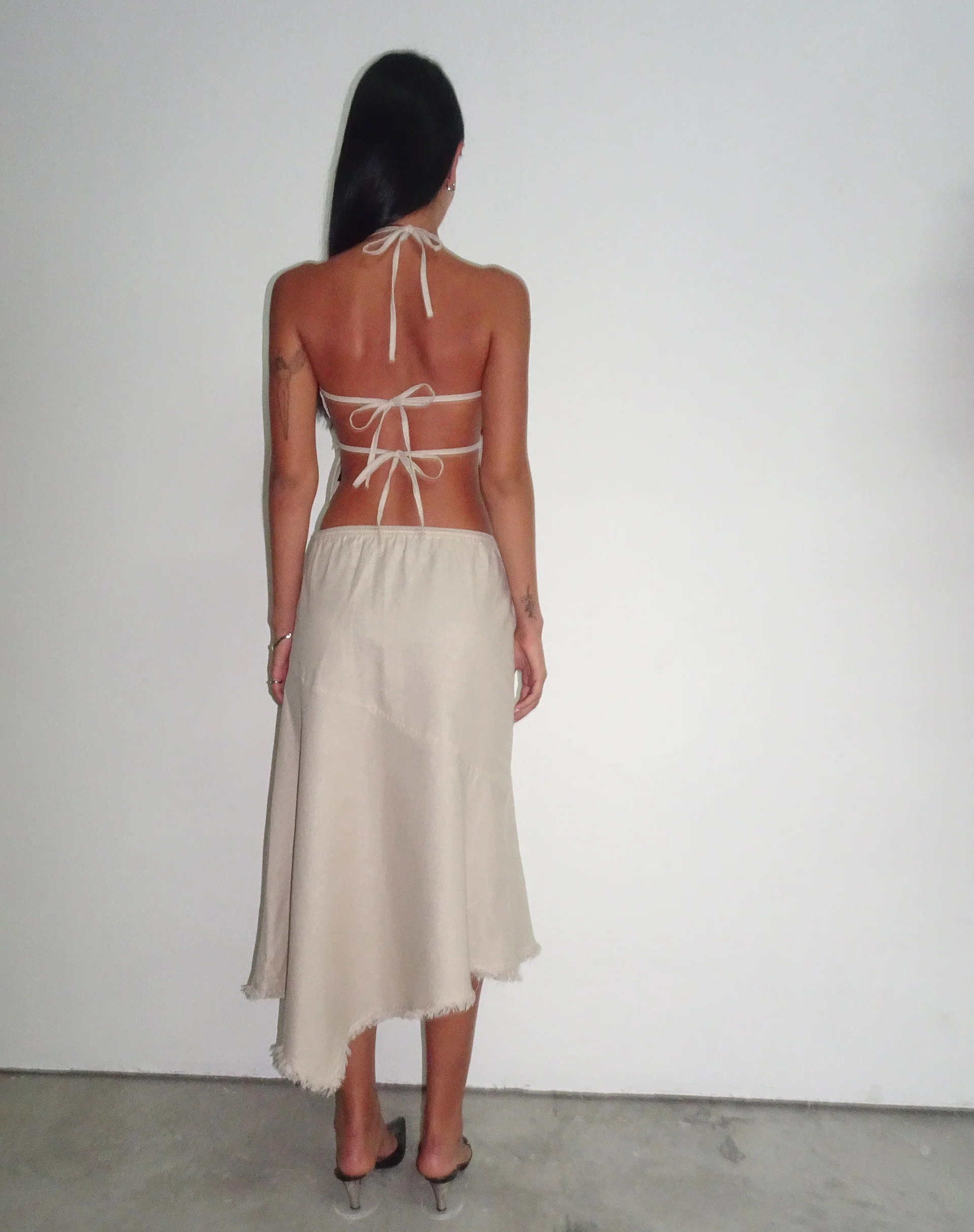 Yvaine Asymmetric Midi Skirt in Ecru - Image 4