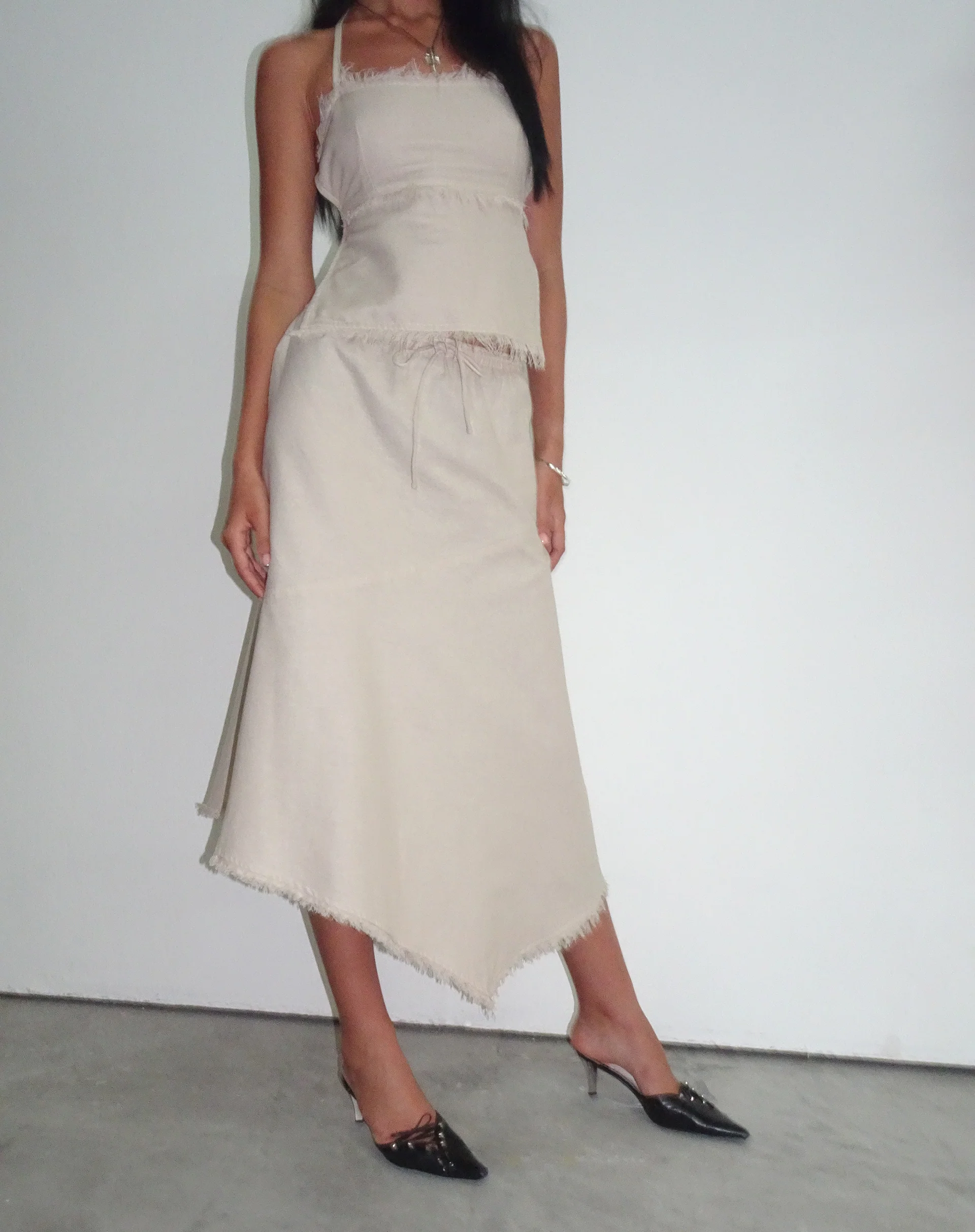 Yvaine Asymmetric Midi Skirt in Ecru - Image 5