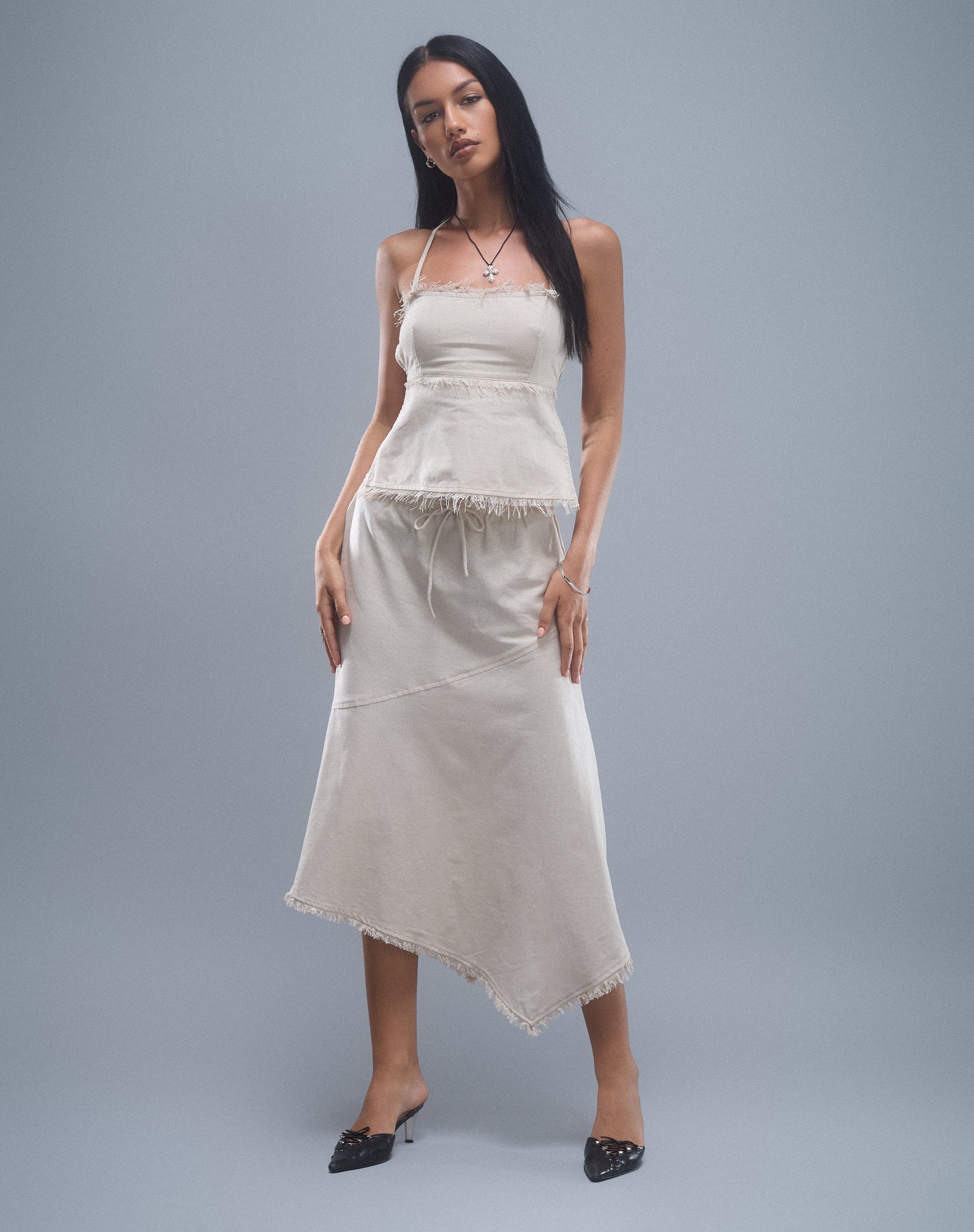 Yvaine Asymmetric Midi Skirt in Ecru - Image 6