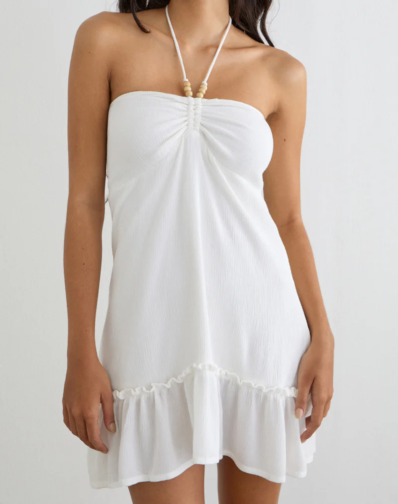 Yvelise Mini Dress in Crinkle Off White with Beads - Image 2