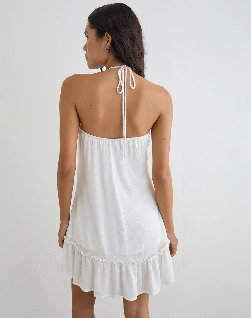 Yvelise Mini Dress in Crinkle Off White with Beads - Image 4