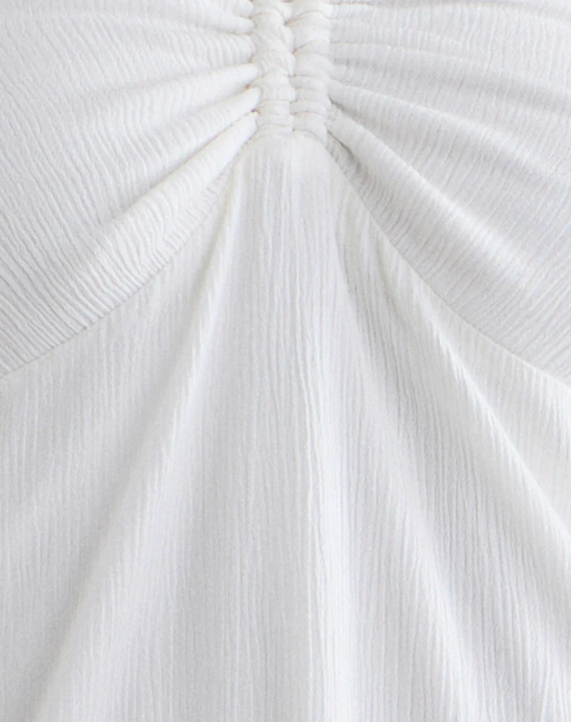 Yvelise Mini Dress in Crinkle Off White with Beads - Image 6