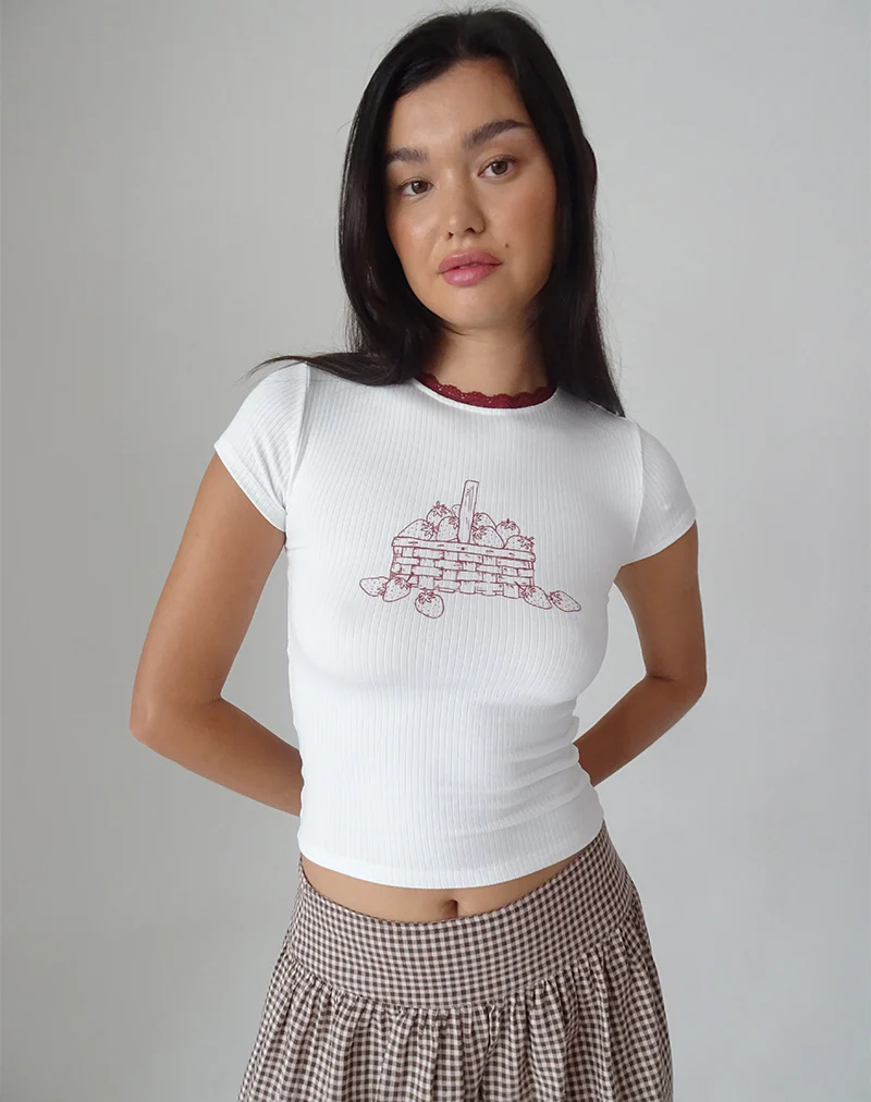 Zagy Tee in Off White with Strawberry Pot Print - Image 6