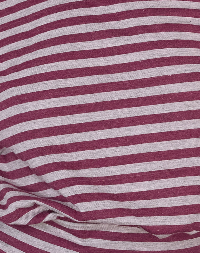 Zahir Long Sleeve Top in Burgundy and Grey Stripe - Image 6