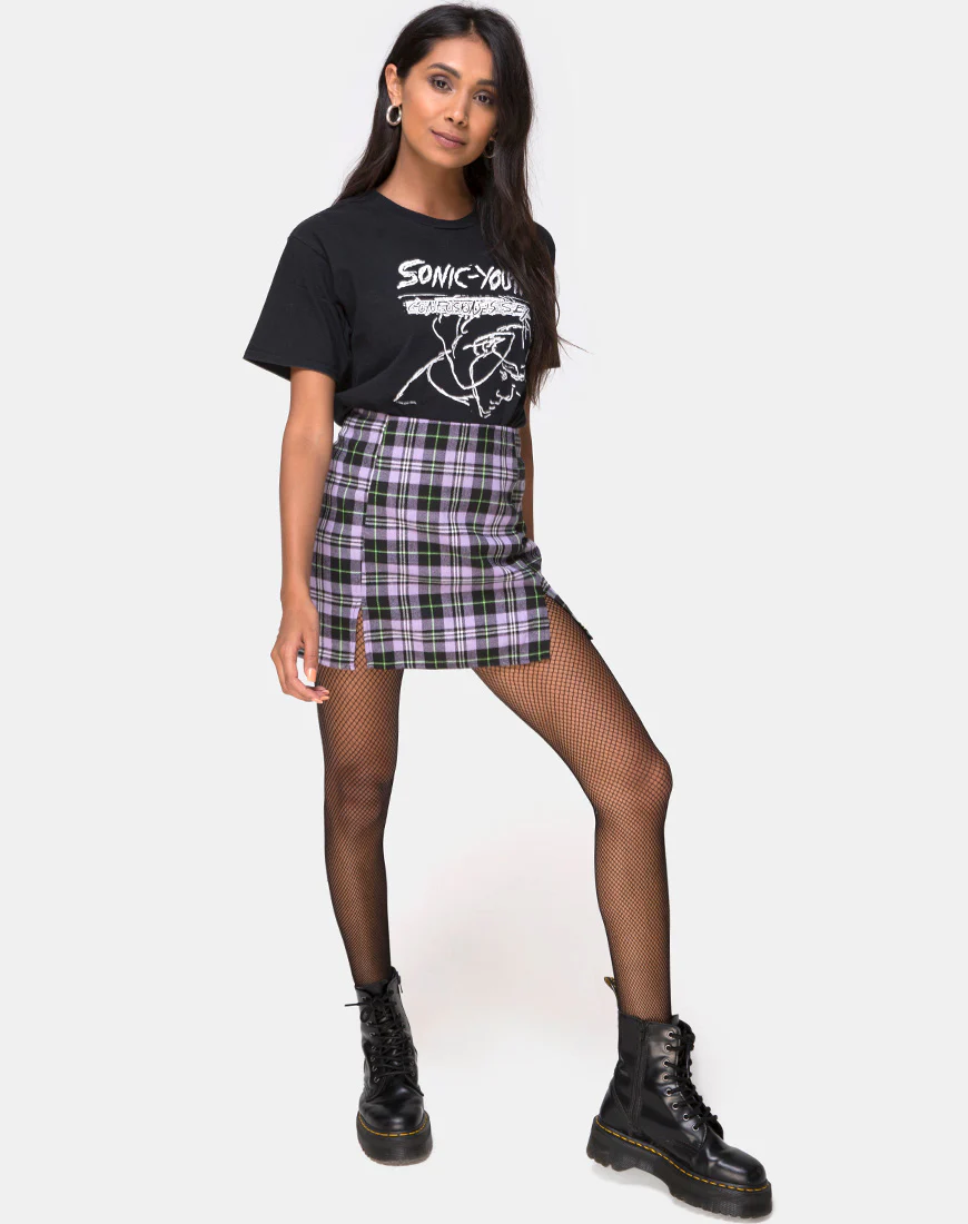 Zaid Mini Skirt in Plaid Lilac - Image 3