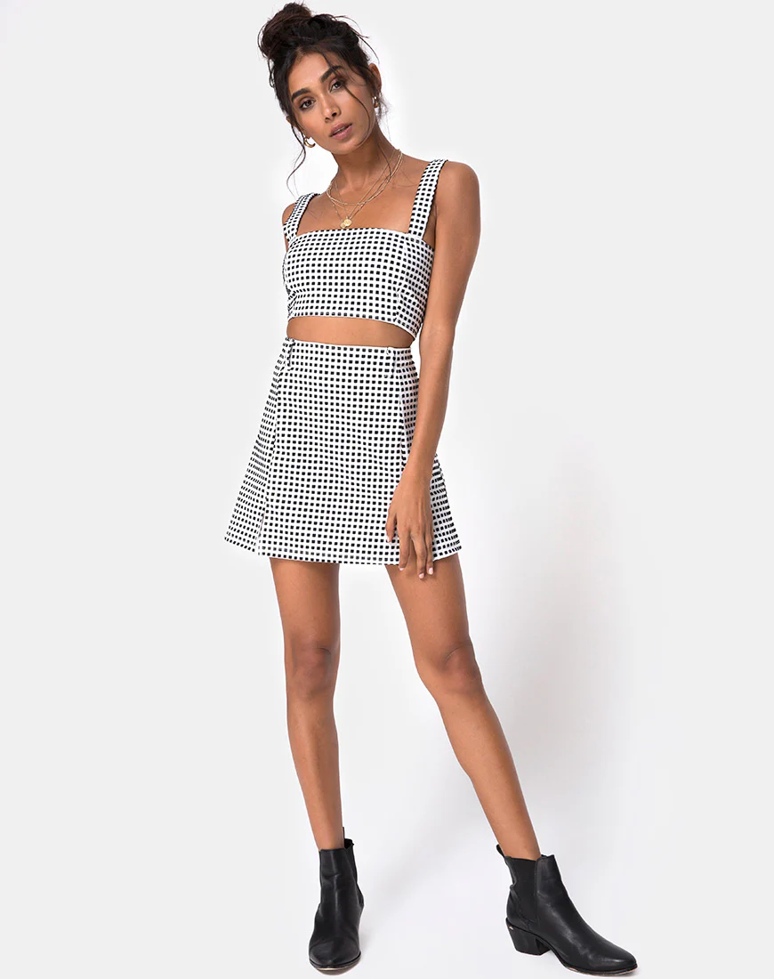 Zaida Skirt in Gingham Ivory Black - Image 3