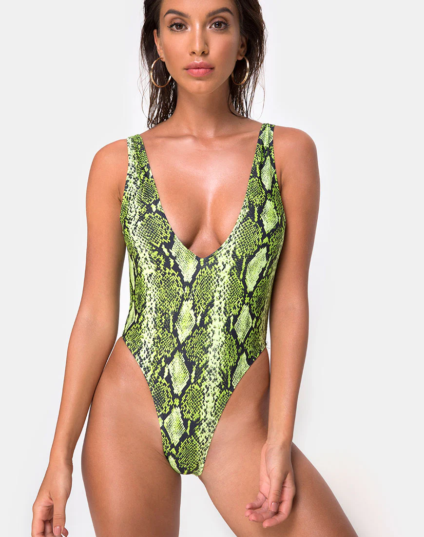 Zala Plunge Swimsuit in Slime Lime Snake - Image 2