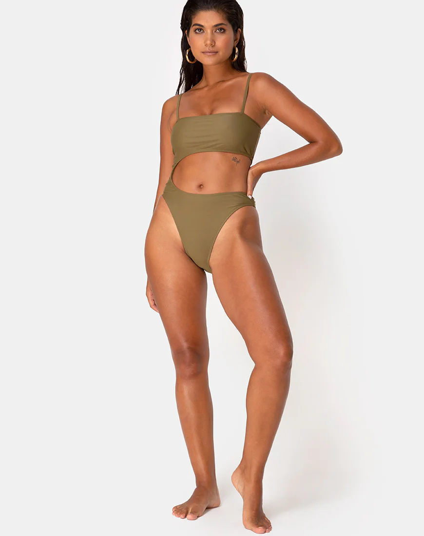 Zamia Swimsuit in Matte Khaki - Image 3