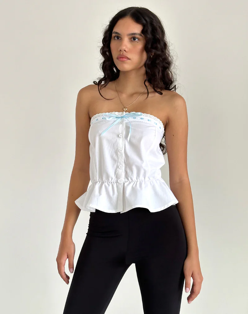 Zar Ribbon Tube Top in White - Image 4