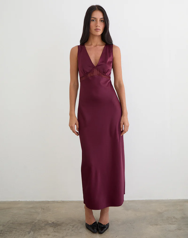 Zarita Satin Maxi Dress in Zinfandel - Image 2