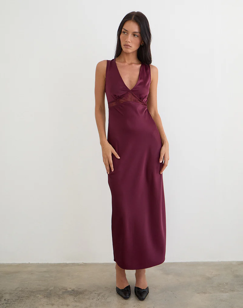 Zarita Satin Maxi Dress in Zinfandel - Image 3