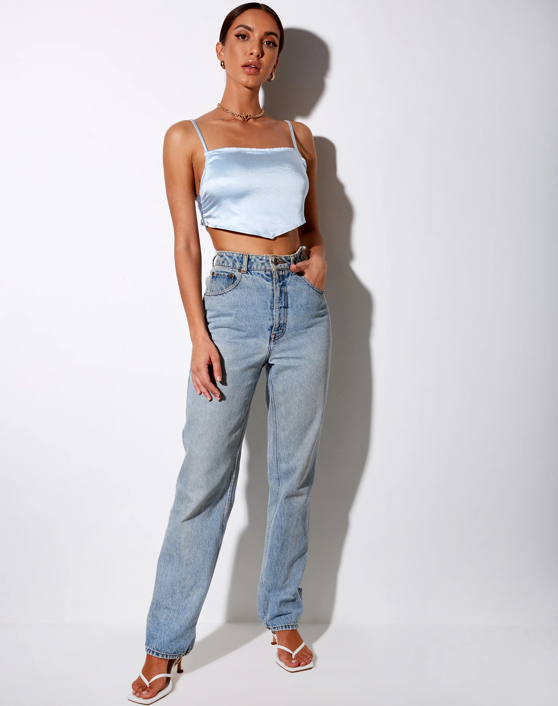 Zashe Cami Top in Satin Baby Blue - Image 3