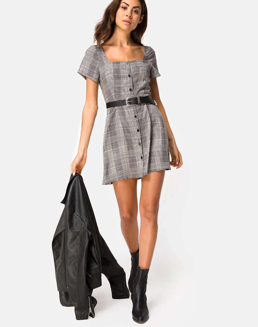 Zavacca Mini Dress in Charles Check Grey - Image 4