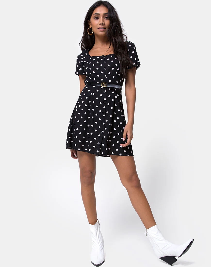 Zavacca Tea Dress in Medium Polka Black and White - Image 3