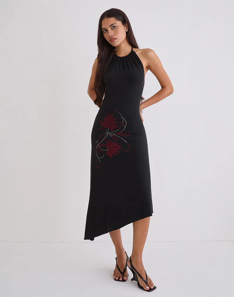 Zavine Midi Dress in Cupro Diamante Flower Black - Image 3