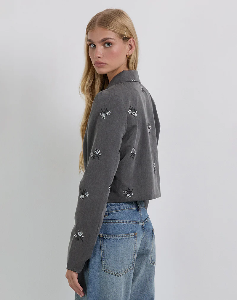Zedari Jacket in Floral Embroidery Tailoring Charcoal - Image 2