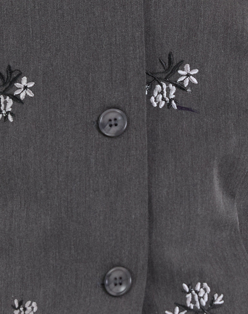 Zedari Jacket in Floral Embroidery Tailoring Charcoal - Image 6