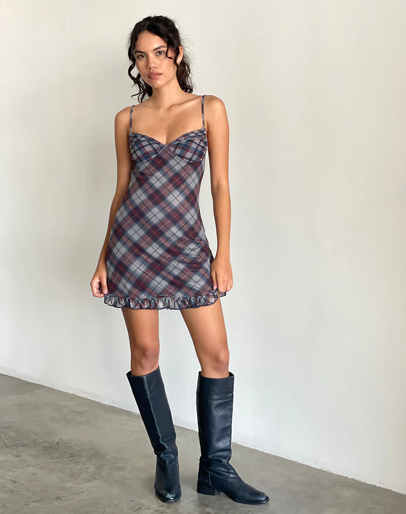 Zeinari Mini Dress in Diagonal Check Navy - Image 5