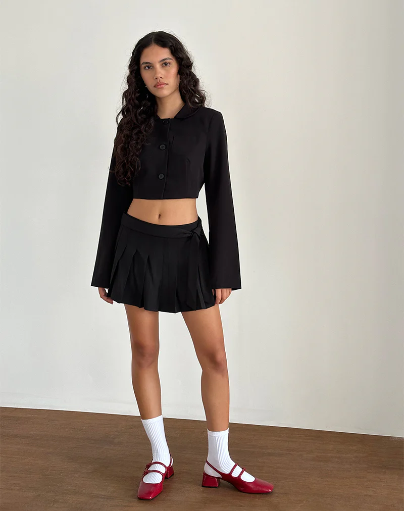 Zekira Pleated Mini Skirt in Black - Image 4