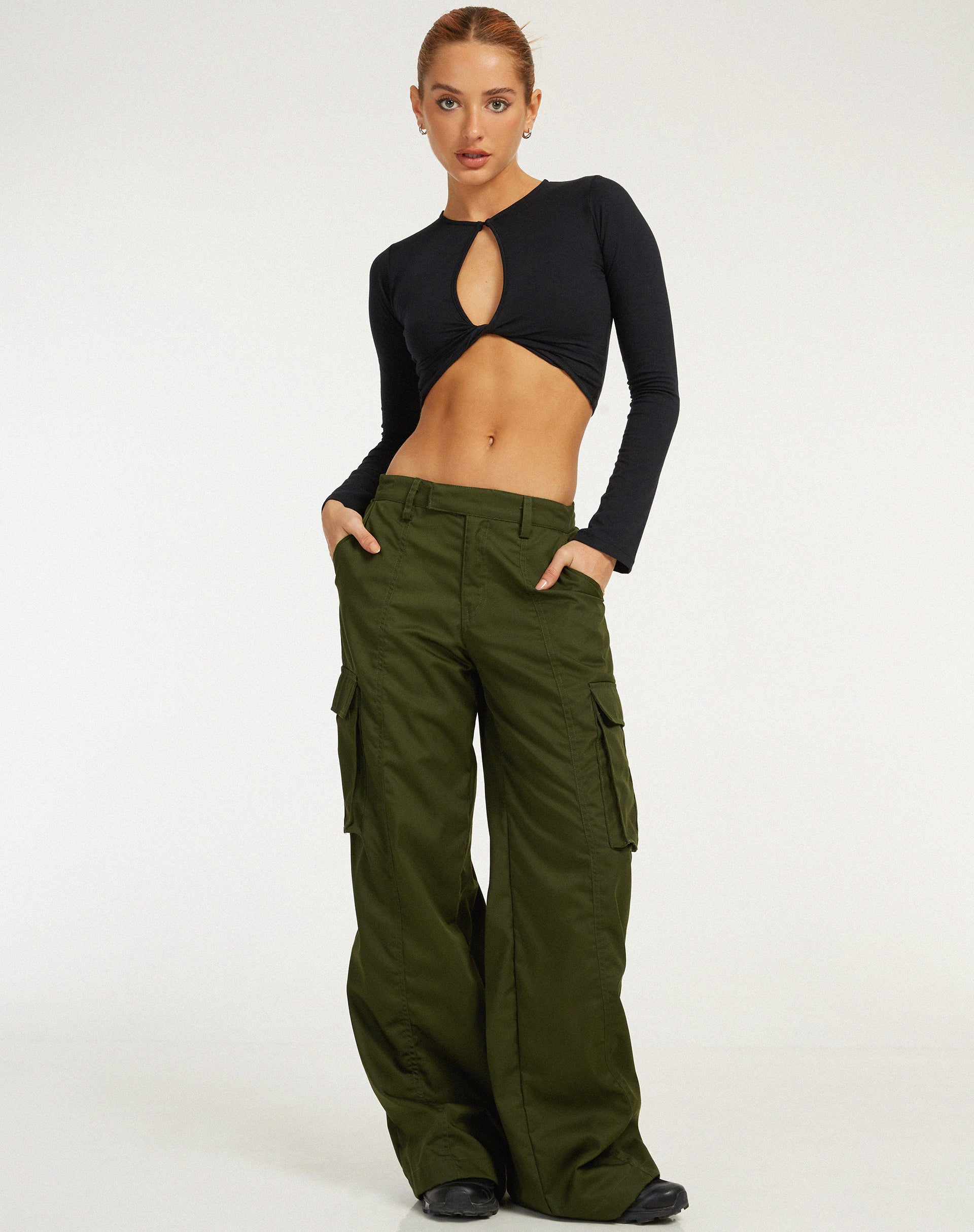 Zen Long Sleeve Cut Out Top in Black - Image 4