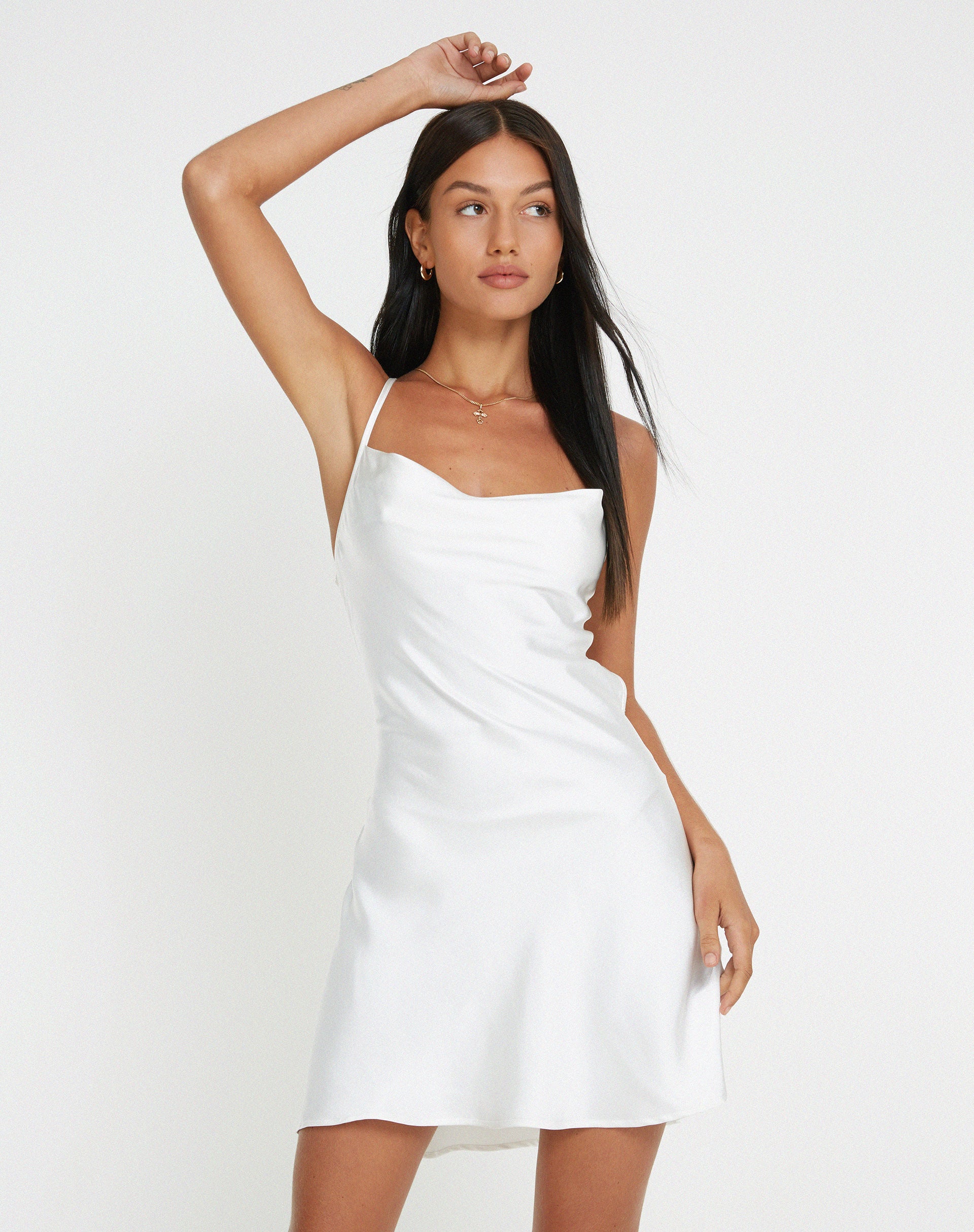 Zenita Mini Dress in Satin Ivory - Image 2