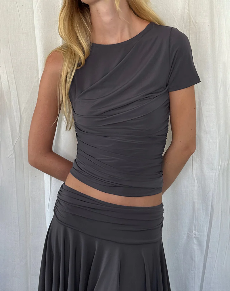 Zera Asymmetric Ruched Top in Grey - Image 3