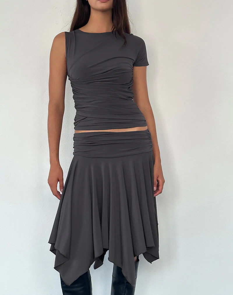 Zera Asymmetric Ruched Top in Grey - Image 5