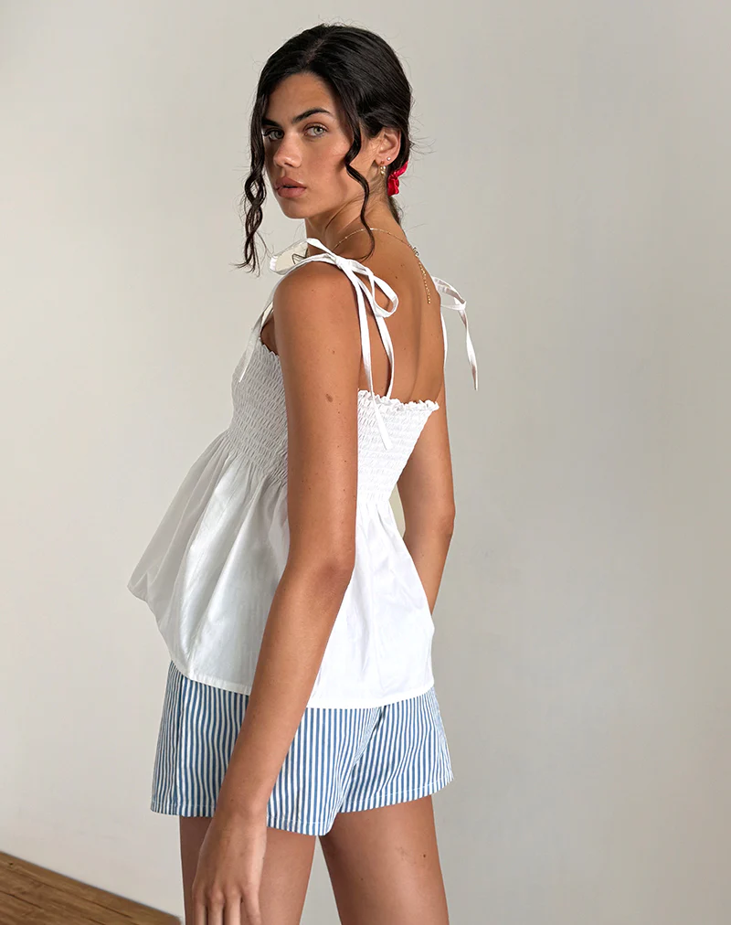 Zerah Shirred Cami Top in Poplin White - Image 3