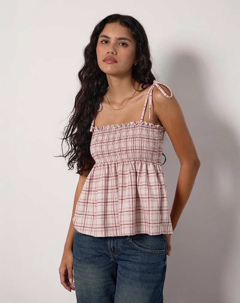 Zerah Top in Basic Tartan Pink - Image 4